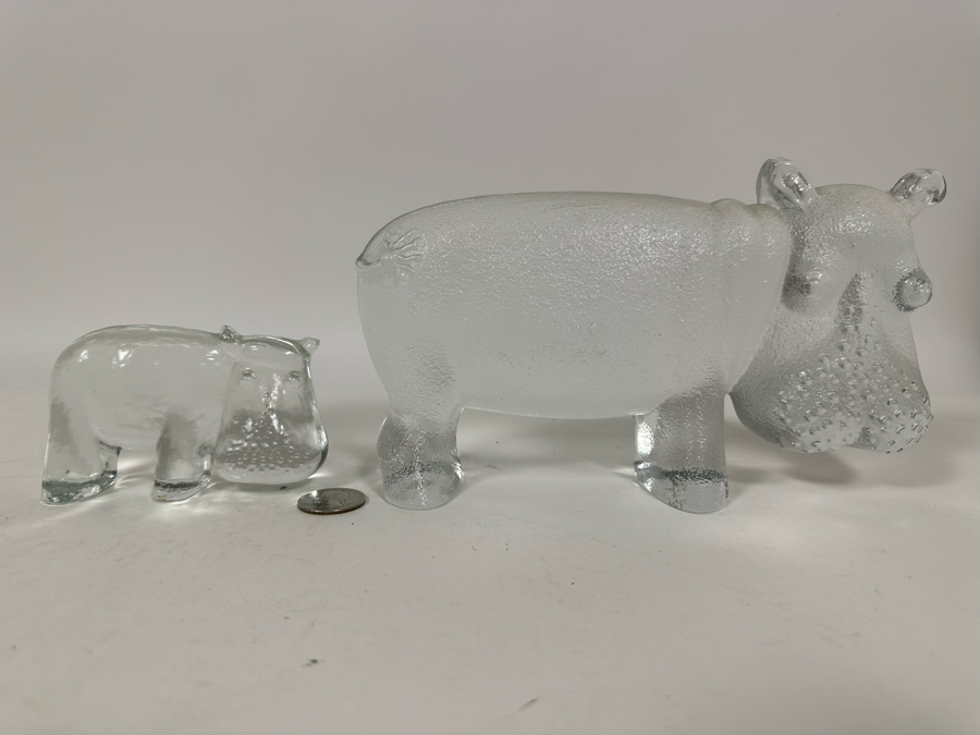 Pair Of Crystal Glass Rhinos [Photo 3]