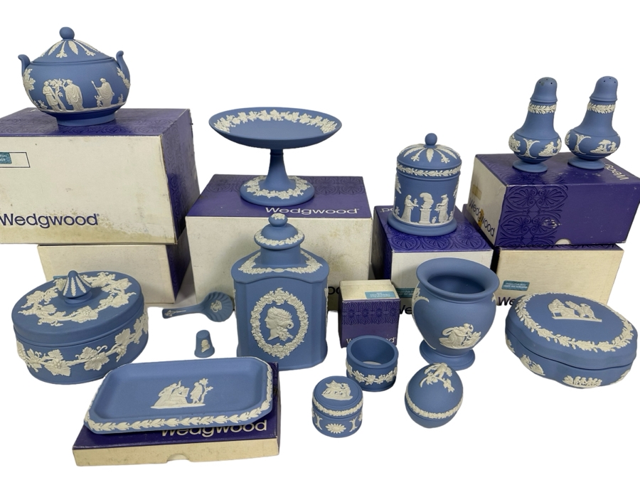 Large Collection Of English Wedgwood Jasperware Some With Original Boxes