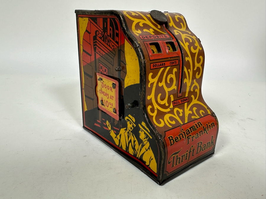 Vintage Benjamin Franklin Mechanical Metal Thrift Bank By Louis Marx & Co Toys 2.5W X 4D X 4H [Photo 4]