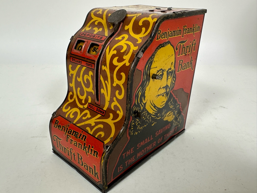 Vintage Benjamin Franklin Mechanical Metal Thrift Bank By Louis Marx & Co Toys 2.5W X 4D X 4H [Photo 8]