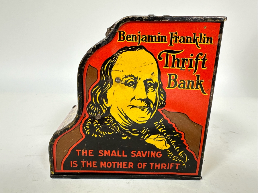 Vintage Benjamin Franklin Mechanical Metal Thrift Bank By Louis Marx & Co Toys 2.5W X 4D X 4H [Photo 7]