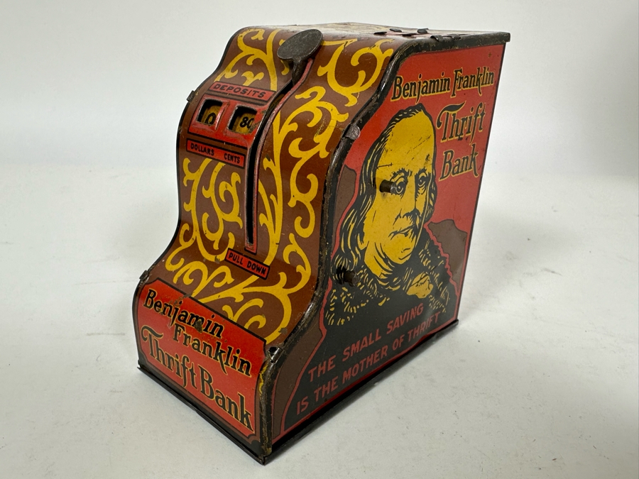 Vintage Benjamin Franklin Mechanical Metal Thrift Bank By Louis Marx & Co Toys 2.5W X 4D X 4H [Photo 9]