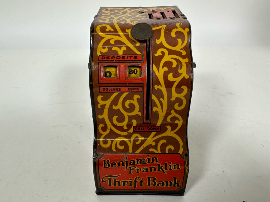 Vintage Benjamin Franklin Mechanical Metal Thrift Bank By Louis Marx & Co Toys 2.5W X 4D X 4H [Photo 2]