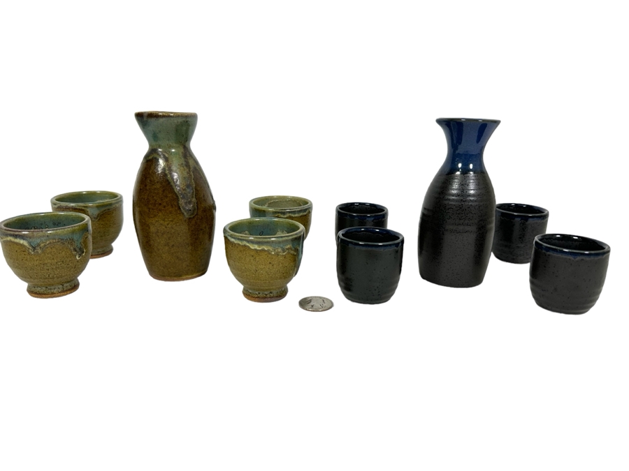 Pair Of Mid-Century Japanese Stoneware Sake Sets
