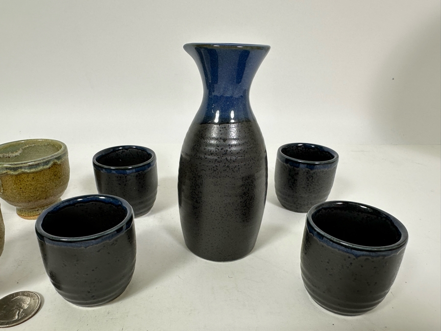 Pair Of Mid-Century Japanese Stoneware Sake Sets [Photo 6]
