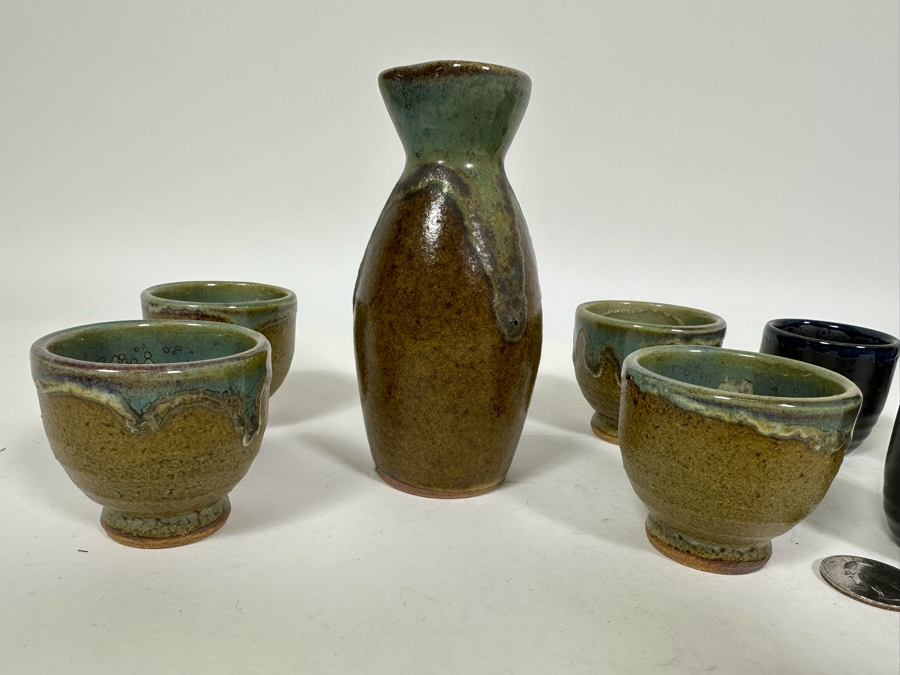 Pair Of Mid-Century Japanese Stoneware Sake Sets [Photo 4]