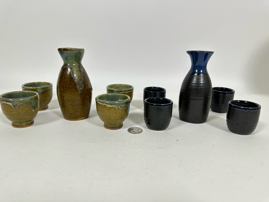 Pair Of Mid-Century Japanese Stoneware Sake Sets [Photo 2]