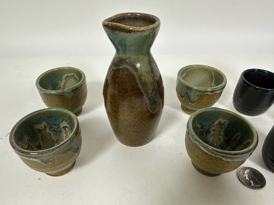 Pair Of Mid-Century Japanese Stoneware Sake Sets [Photo 5]