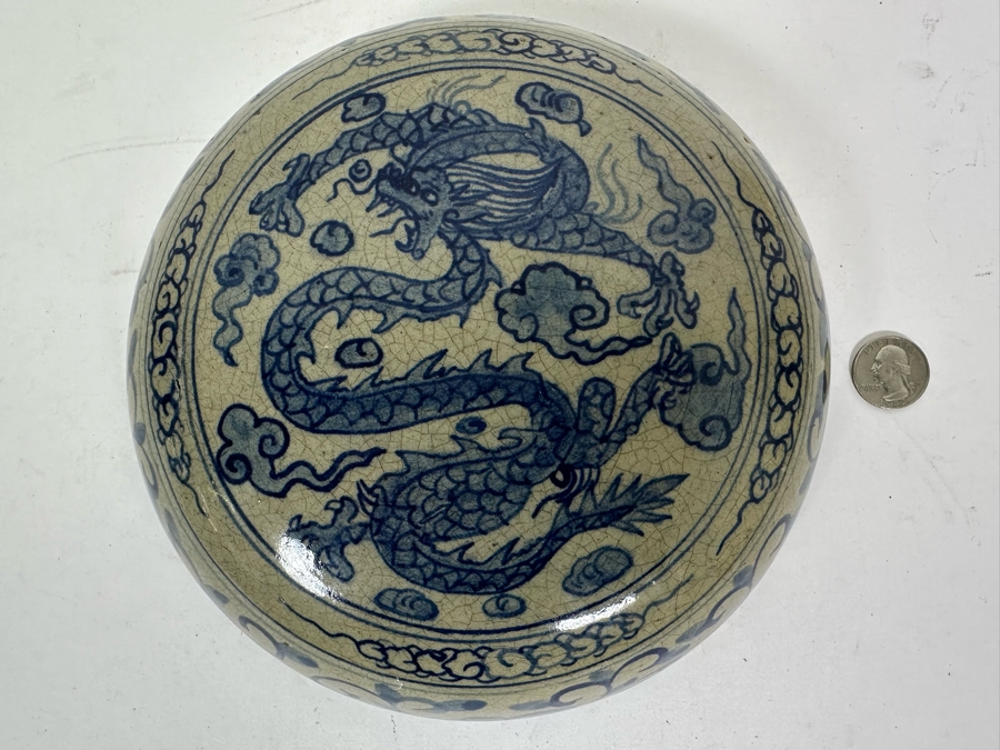 Vintage Chinese Porcelain Dragon Lid (Lid Only - No Pot) 9W X 2H [Photo 2]
