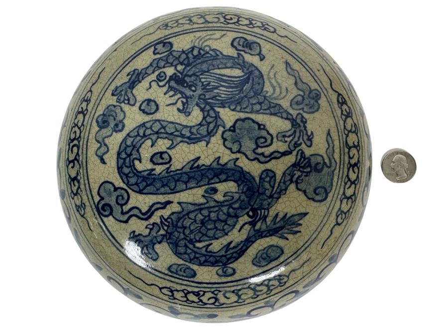 Vintage Chinese Porcelain Dragon Lid (Lid Only - No Pot) 9W X 2H