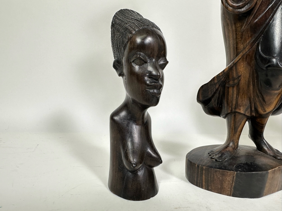 Carved Wooden Rooster From Thailand 9H (R), Carved Wooden Sculpture 14H (M) And Carved Wooden African Bust 7H (L) [Photo 10]