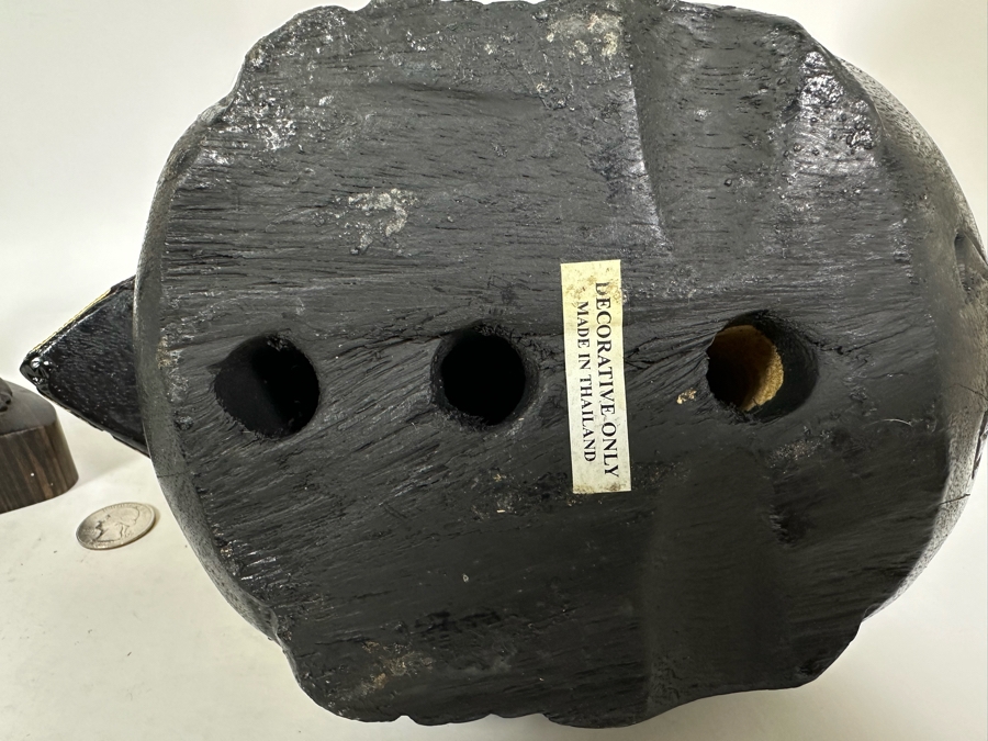 Carved Wooden Rooster From Thailand 9H (R), Carved Wooden Sculpture 14H (M) And Carved Wooden African Bust 7H (L) [Photo 7]