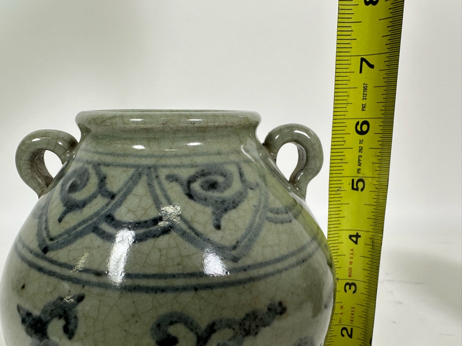 Vintage Chinese Blue & White Porcelain Jar With Two Handles 6.25H [Photo 13]