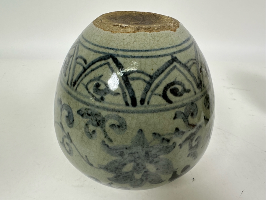 Vintage Chinese Blue & White Porcelain Jar With Two Handles 6.25H [Photo 10]