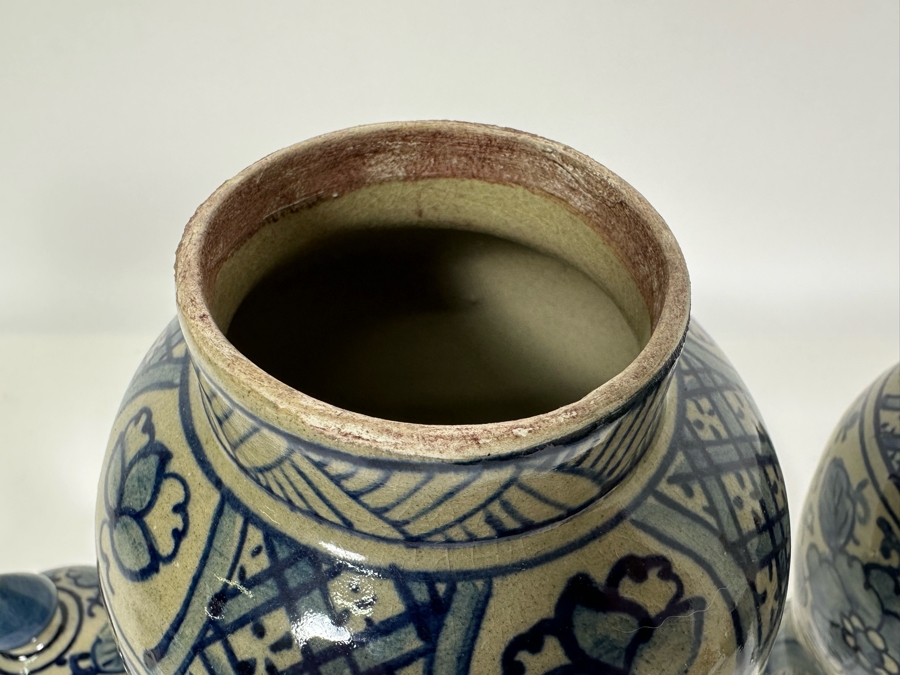 Pair Of Vintage Signed Chinese Blue & White Porcelain Lidded Jars 10.25H & 8.5H [Photo 15]