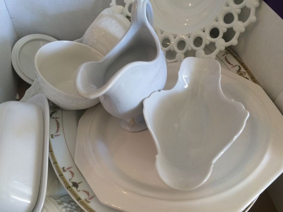 White Tableware Lot including Milk Glass Reticulated Bowl [Photo 3]