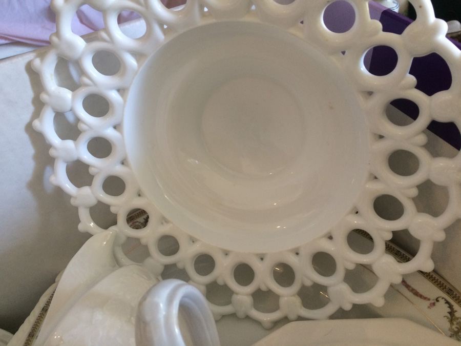 White Tableware Lot including Milk Glass Reticulated Bowl [Photo 7]