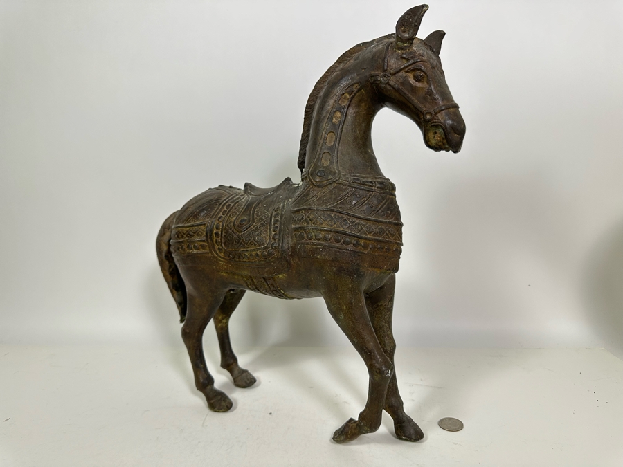 Vintage Indonesian Bali Bronze Metal Horse Scupture (Some Damage To The Tail) 14W X 16H [Photo 9]