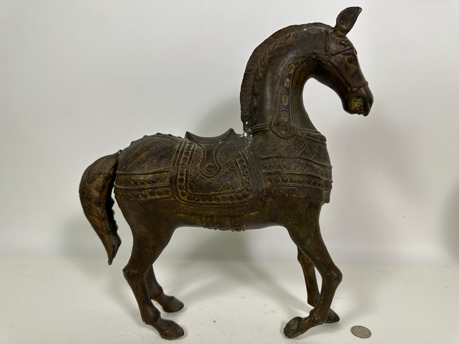 Vintage Indonesian Bali Bronze Metal Horse Scupture (Some Damage To The Tail) 14W X 16H [Photo 3]
