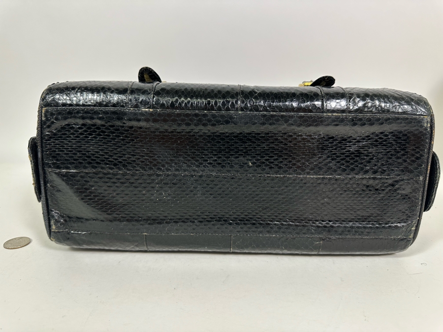 Vintage Black Snakeskin Handbag 14W X 6D X 6H [Photo 7]