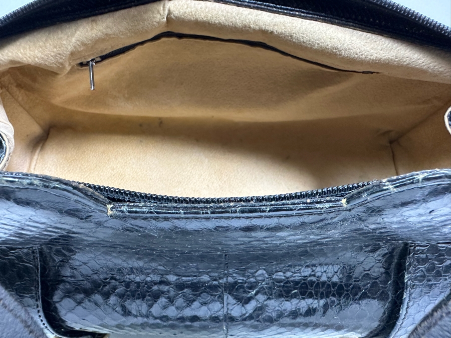Vintage Black Snakeskin Handbag 14W X 6D X 6H [Photo 8]