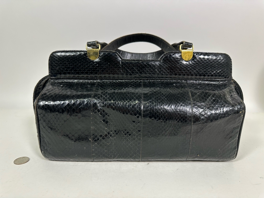 Vintage Black Snakeskin Handbag 14W X 6D X 6H [Photo 5]