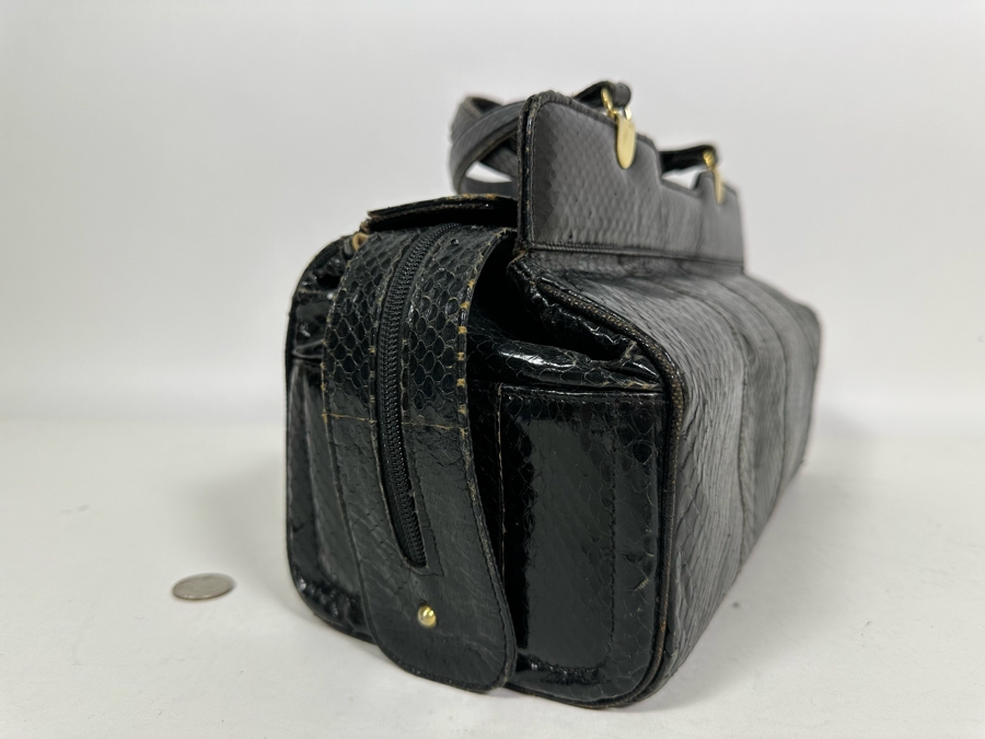 Vintage Black Snakeskin Handbag 14W X 6D X 6H [Photo 6]