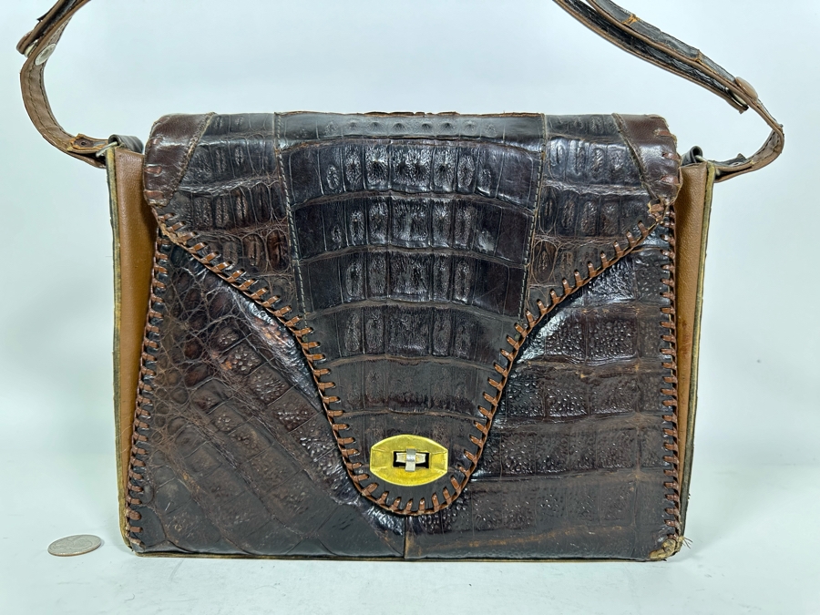 Vintage Alligator Skin Handcrafted Handbag 11W X 3D X 9H [Photo 5]