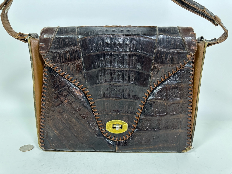 Vintage Alligator Skin Handcrafted Handbag 11W X 3D X 9H [Photo 4]