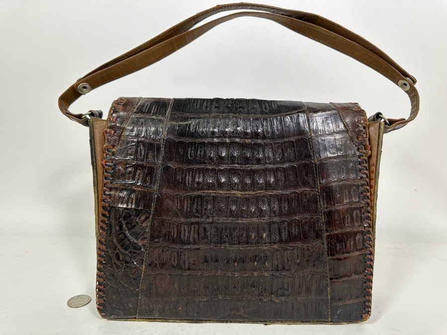 Vintage Alligator Skin Handcrafted Handbag 11W X 3D X 9H [Photo 8]