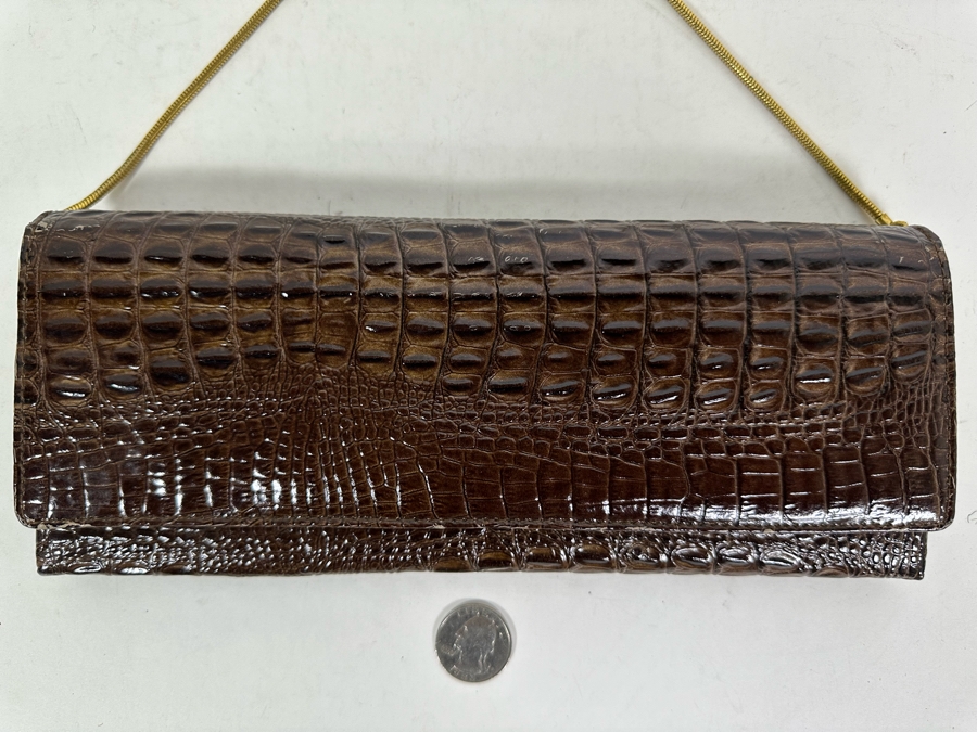 Vintage Alligator Skin Handcrafted Clutch Handbag With Chain 10.25W X 4H [Photo 11]