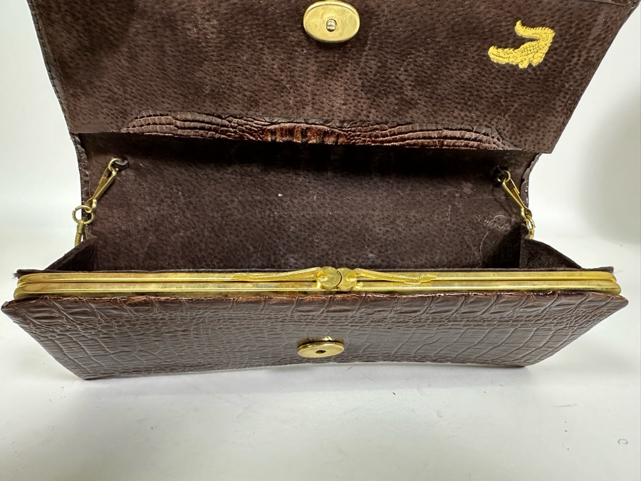 Vintage Alligator Skin Handcrafted Clutch Handbag With Chain 10.25W X 4H [Photo 3]