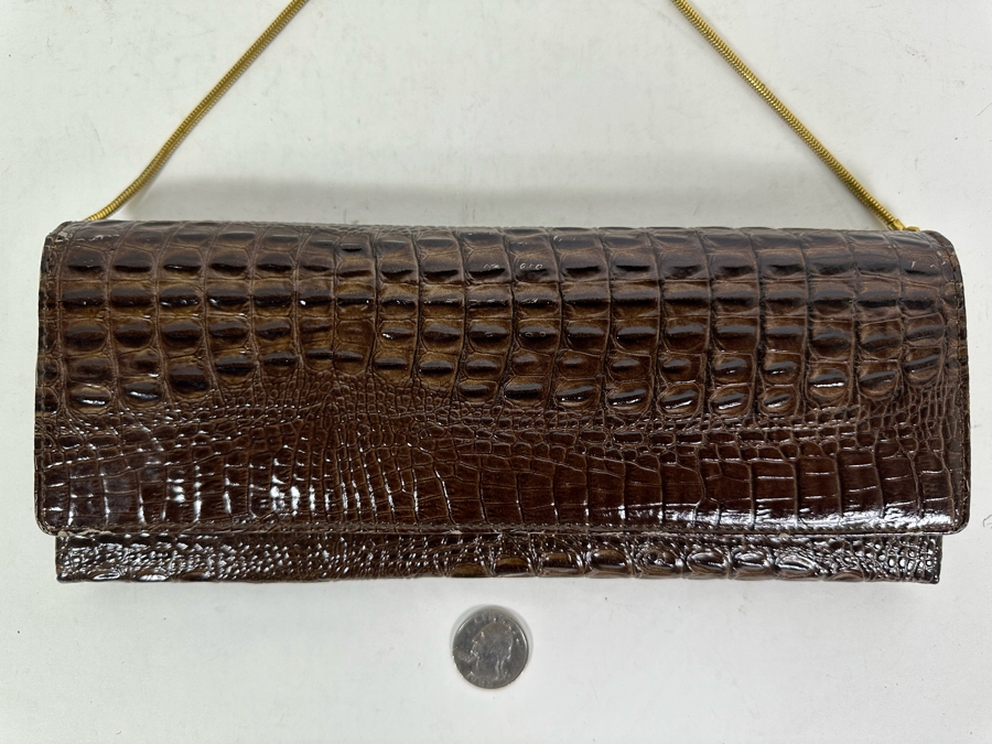 Vintage Alligator Skin Handcrafted Clutch Handbag With Chain 10.25W X 4H [Photo 2]