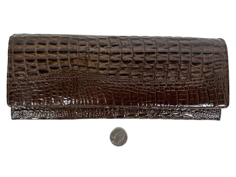 Vintage Alligator Skin Handcrafted Clutch Handbag With Chain 10.25W X 4H
