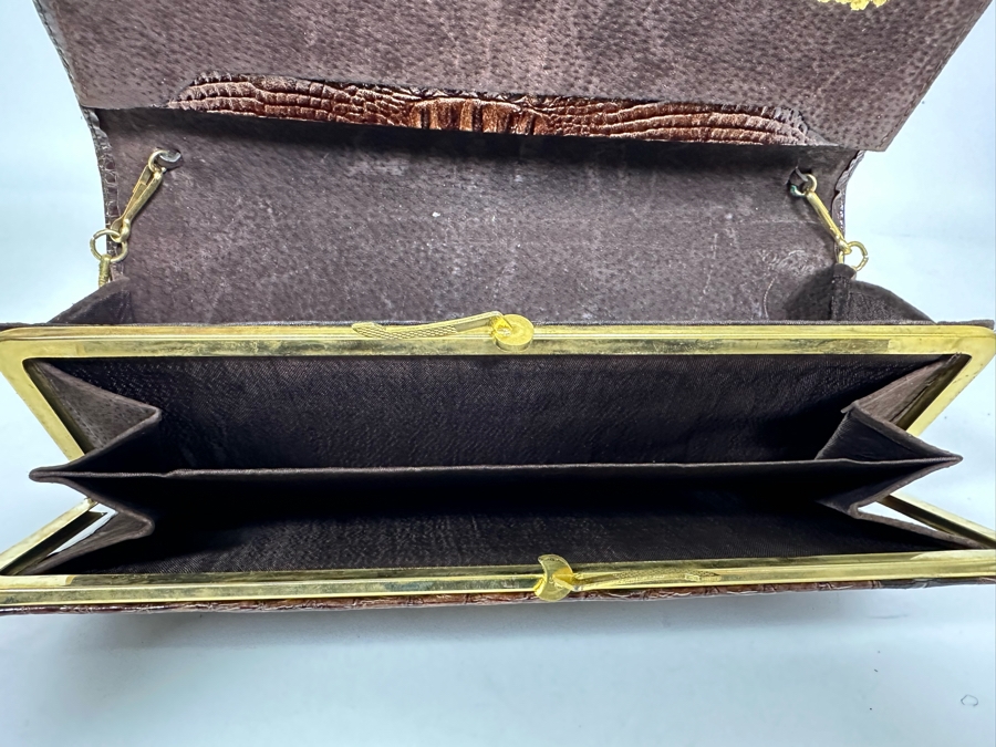 Vintage Alligator Skin Handcrafted Clutch Handbag With Chain 10.25W X 4H [Photo 12]