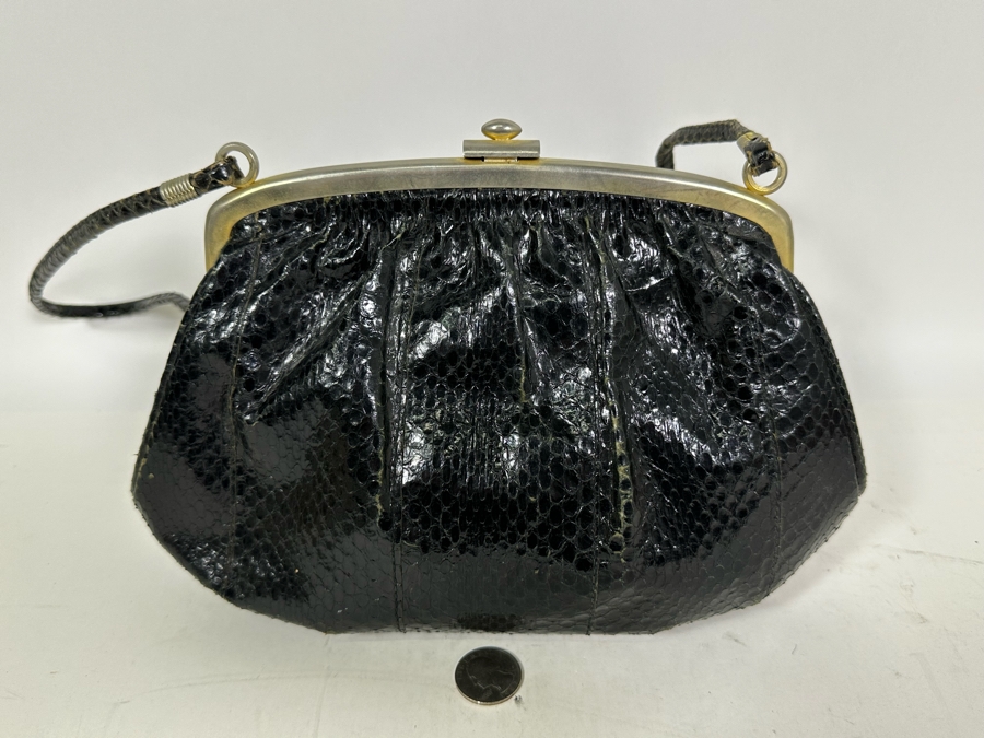 Vintage Black Snakeskin Handbag 11W X 7H [Photo 2]
