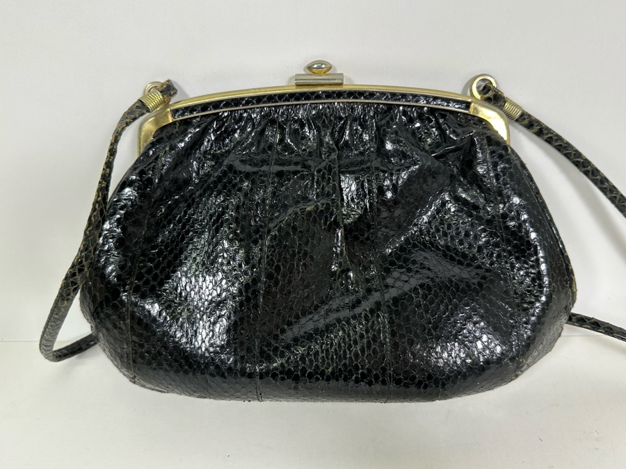 Vintage Black Snakeskin Handbag 11W X 7H [Photo 4]