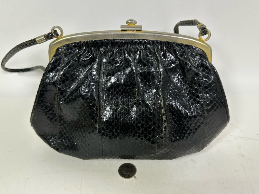 Vintage Black Snakeskin Handbag 11W X 7H [Photo 3]