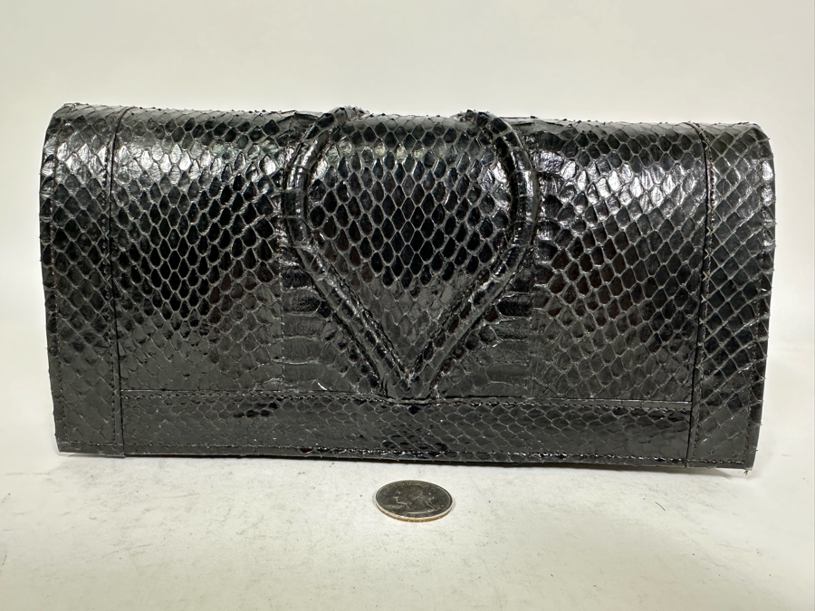 Vintage Black Snakeskin Clutch Handbag 9.5W X 5H [Photo 3]