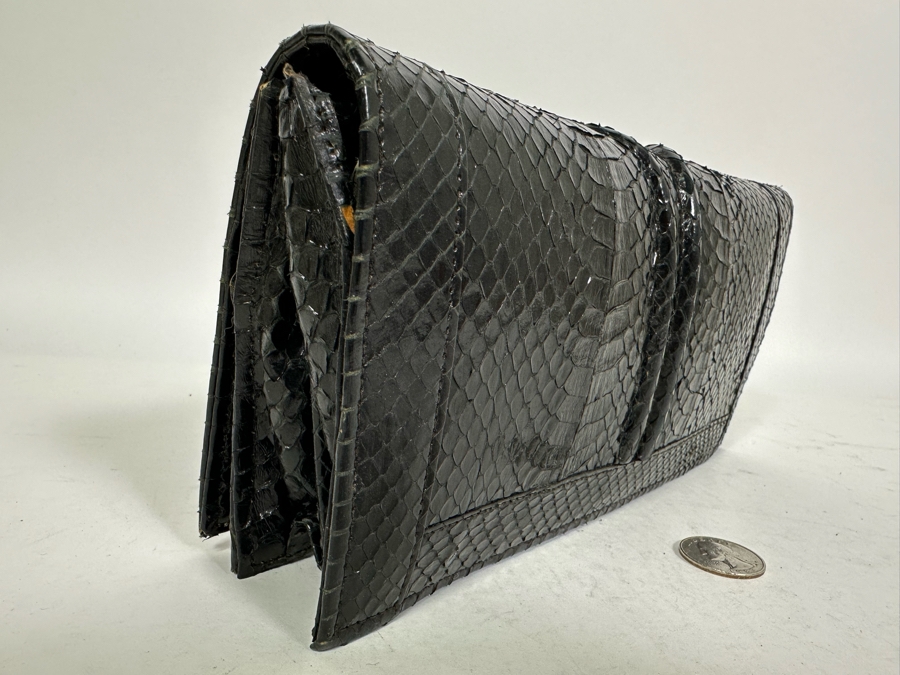 Vintage Black Snakeskin Clutch Handbag 9.5W X 5H [Photo 5]