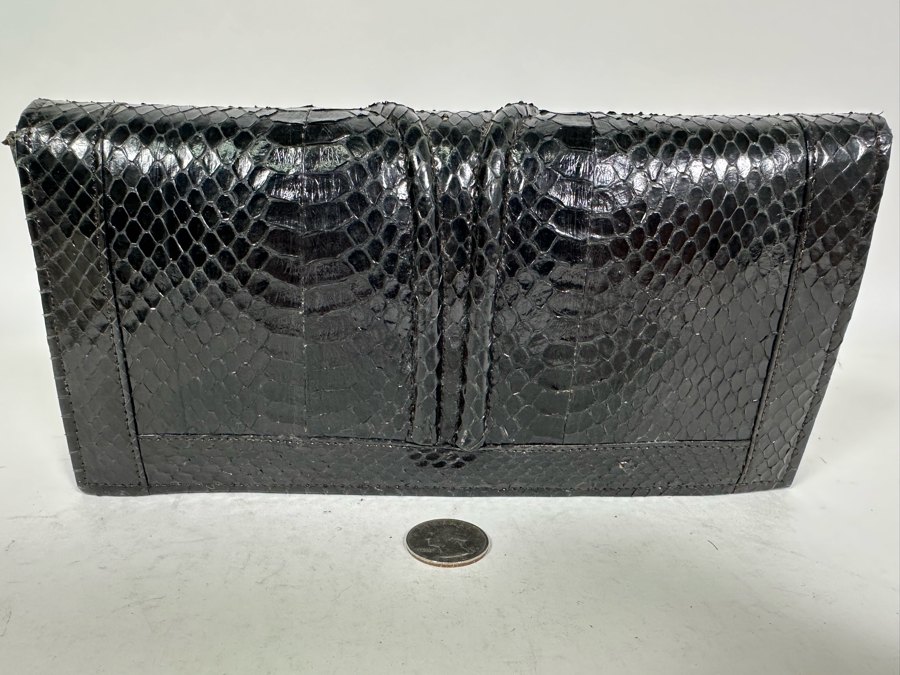 Vintage Black Snakeskin Clutch Handbag 9.5W X 5H [Photo 4]
