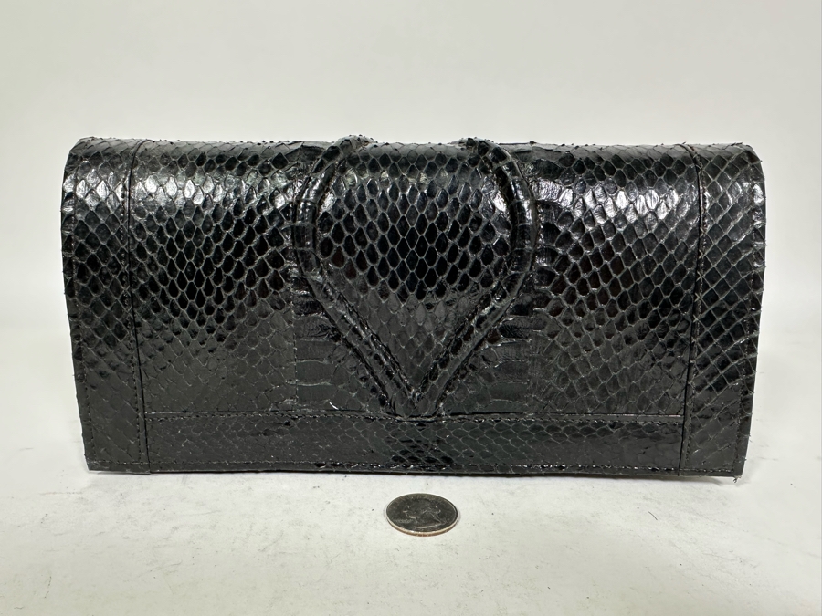 Vintage Black Snakeskin Clutch Handbag 9.5W X 5H [Photo 2]