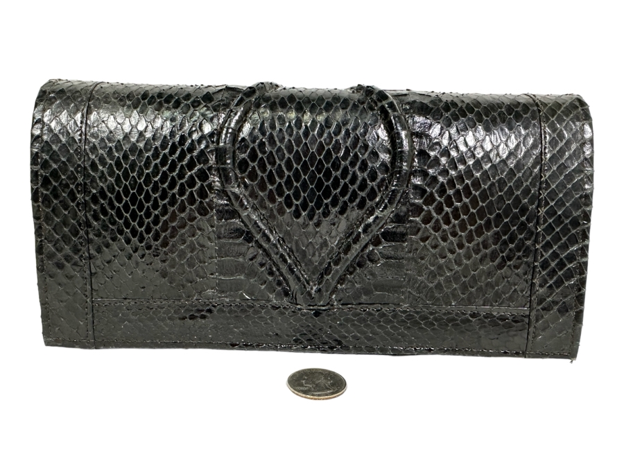 Vintage Black Snakeskin Clutch Handbag 9.5W X 5H