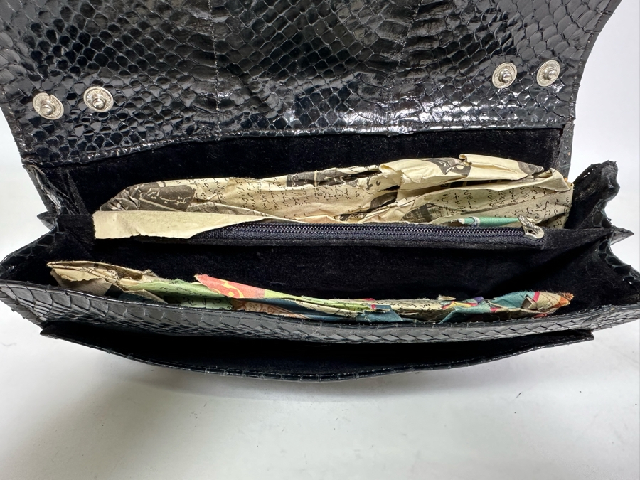 Vintage Black Snakeskin Clutch Handbag 9.5W X 5H [Photo 7]