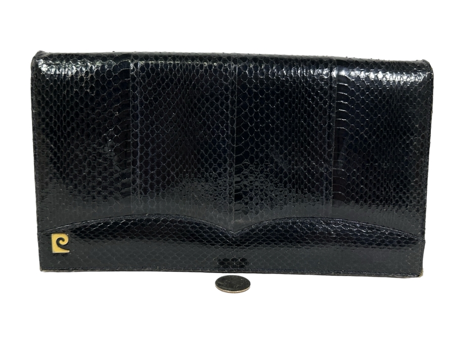 Vintage Snakeskin Clutch Handbag By Pierre Cardin 10.5W X 6H