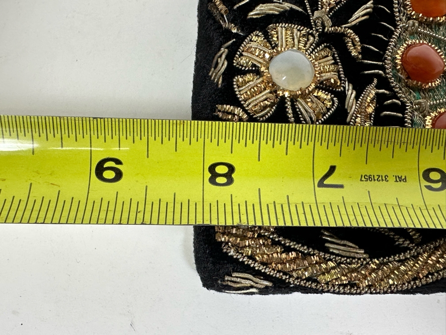 Vintage Peacock Bird Design Zardozi Embroidered Gemstone Clutch Black Velvet Evening Bag 8W X 5H [Photo 14]