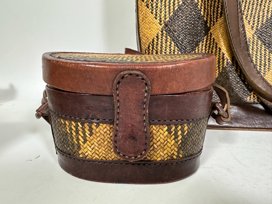 Vintage Woven / Leather Tote 17W X 12H And Small Handbag [Photo 6]