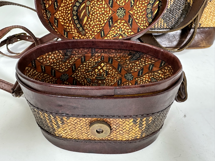 Vintage Woven / Leather Tote 17W X 12H And Small Handbag [Photo 7]