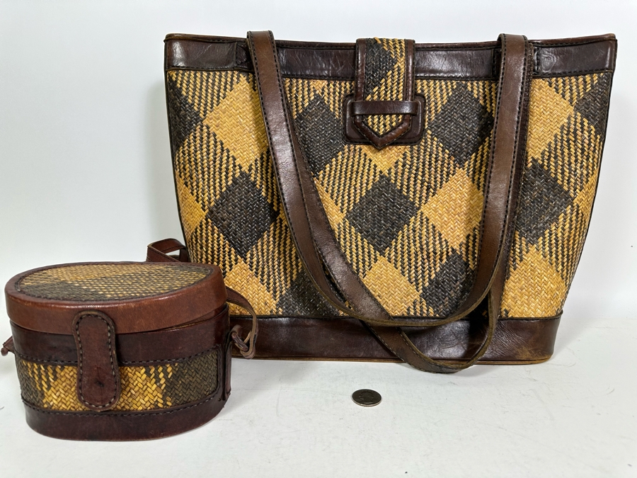 Vintage Woven / Leather Tote 17W X 12H And Small Handbag [Photo 4]