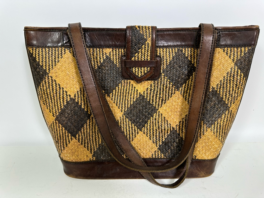 Vintage Woven / Leather Tote 17W X 12H And Small Handbag [Photo 9]